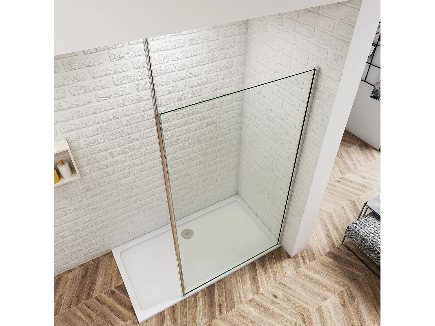 50x200cm+2030-3200mm Stabilisator 8mm ESG Sicherheitsglas Walk in Dusche Duschwand Nano Glas Duschabtrennung Höhe 200cm