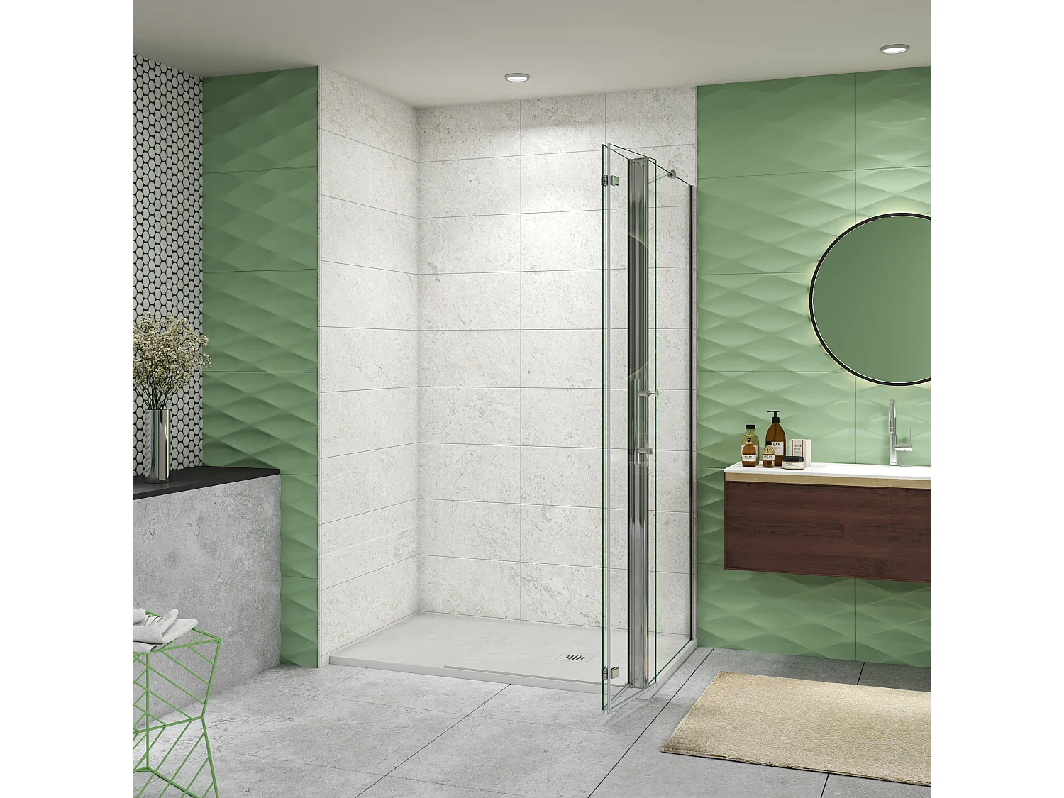 100x90x195cm Drehtür & Falttür(Walk in) Schwingtür Eckeinstieg Seitenwand Dusche Duschabtrennung