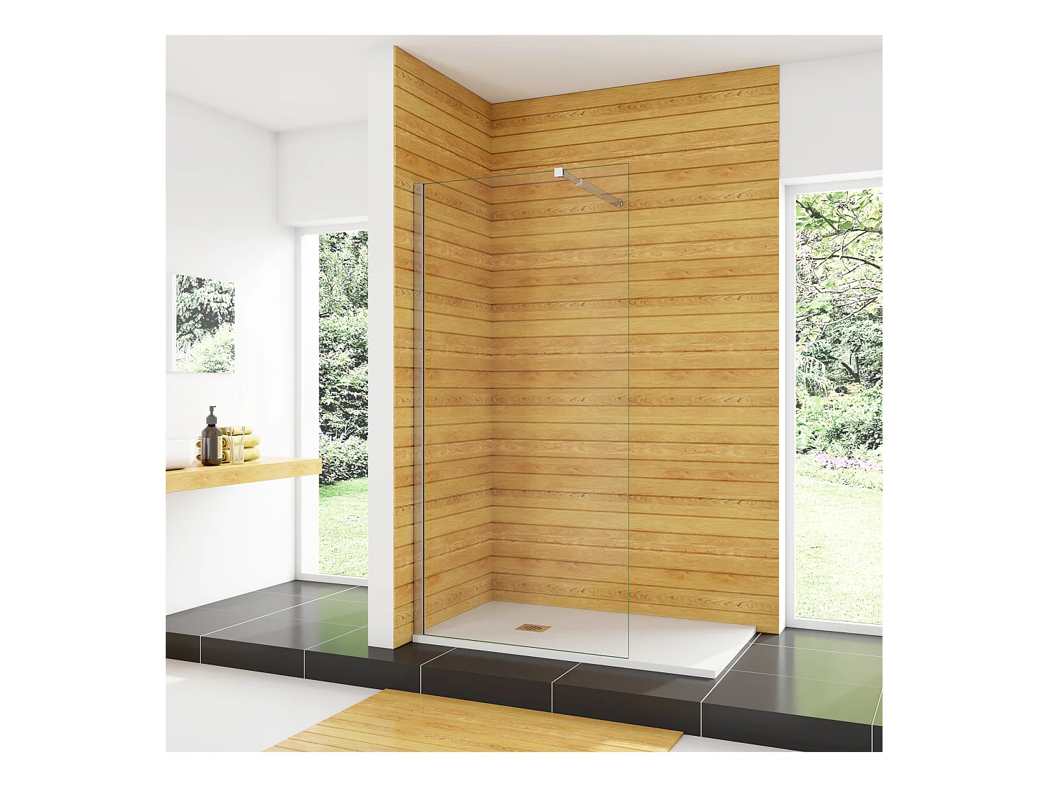 140x200cm+73-120cm Stabilisator 8mm Nano Sicherheitsglas Walk in Duschwand Duschabtrennung Höhe 200cm