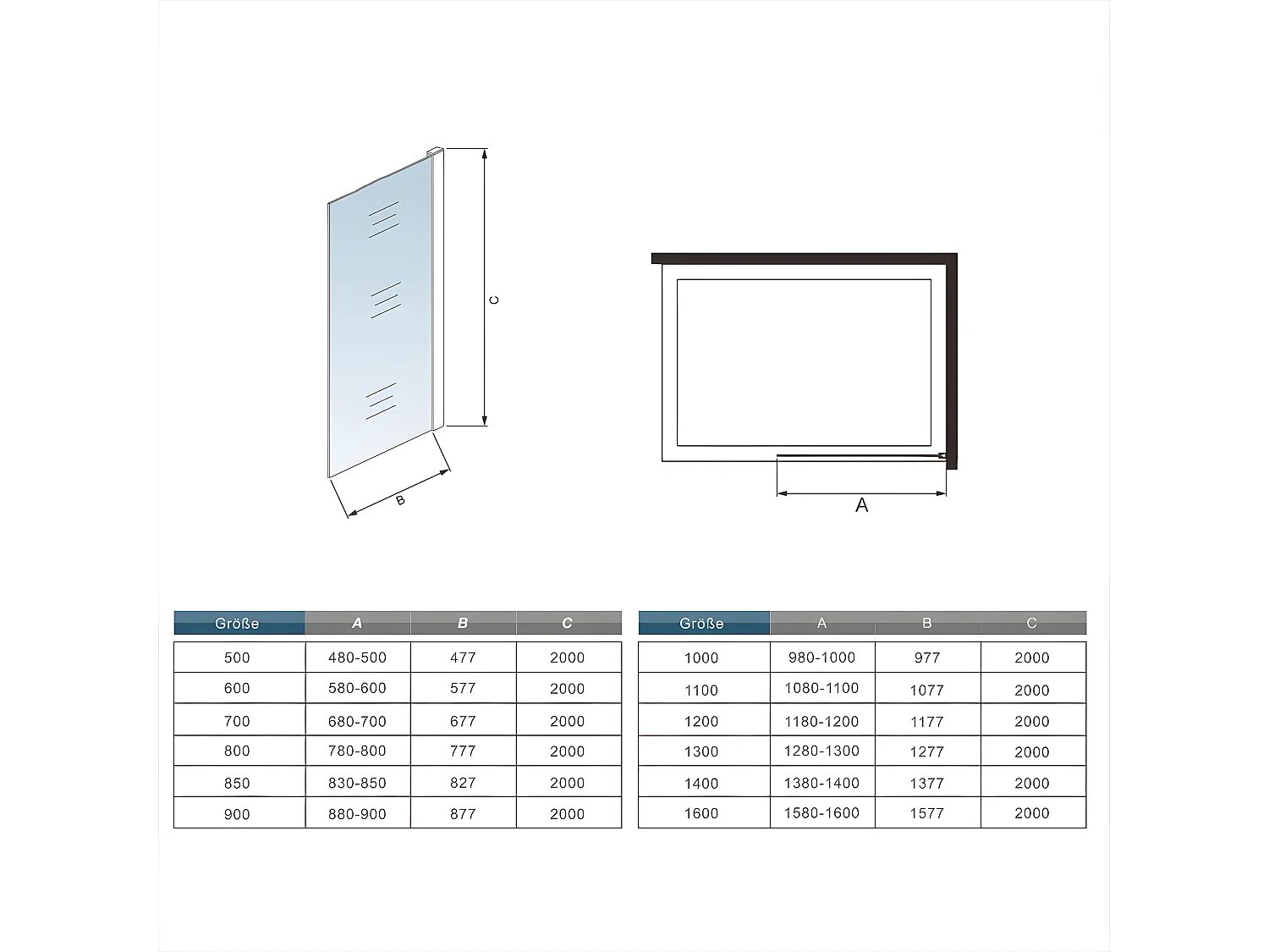 60x200cm+F Form: 90cm Stabilisator 10mm Nano Sicherheitsglas Walk in Duschwand Duschabtrennung Höhe 200cm
