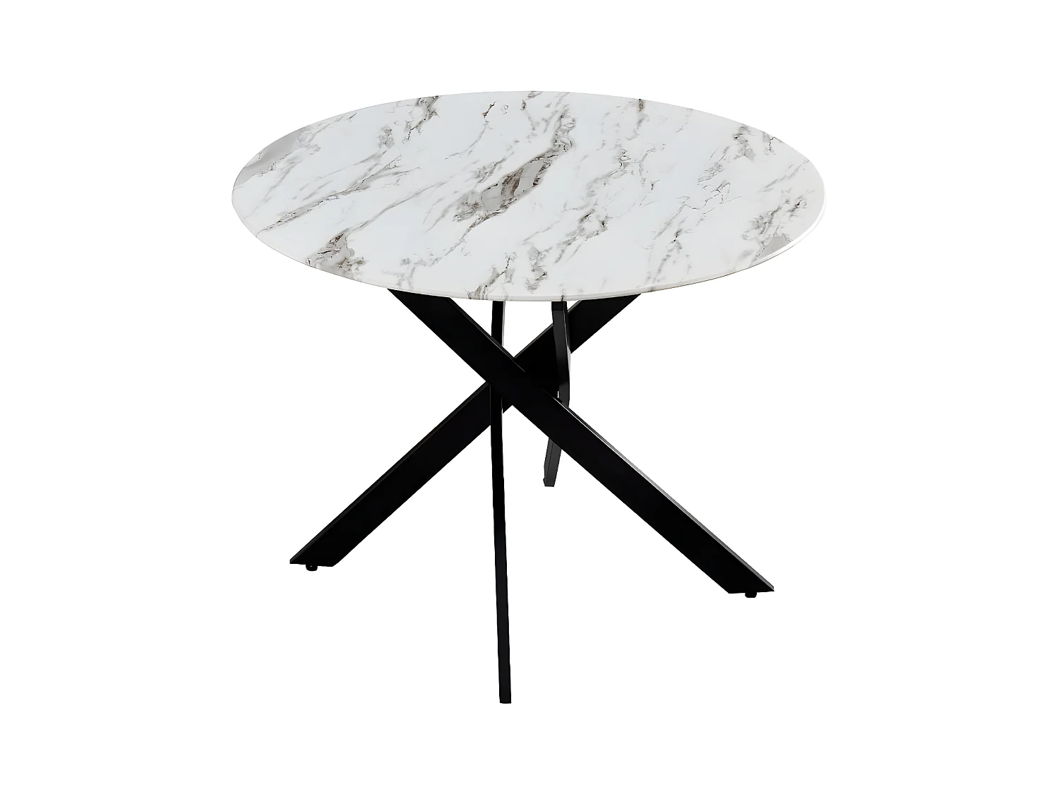Table a manger ronde jessica métal noir verre effet marbré blanc 100x75cm