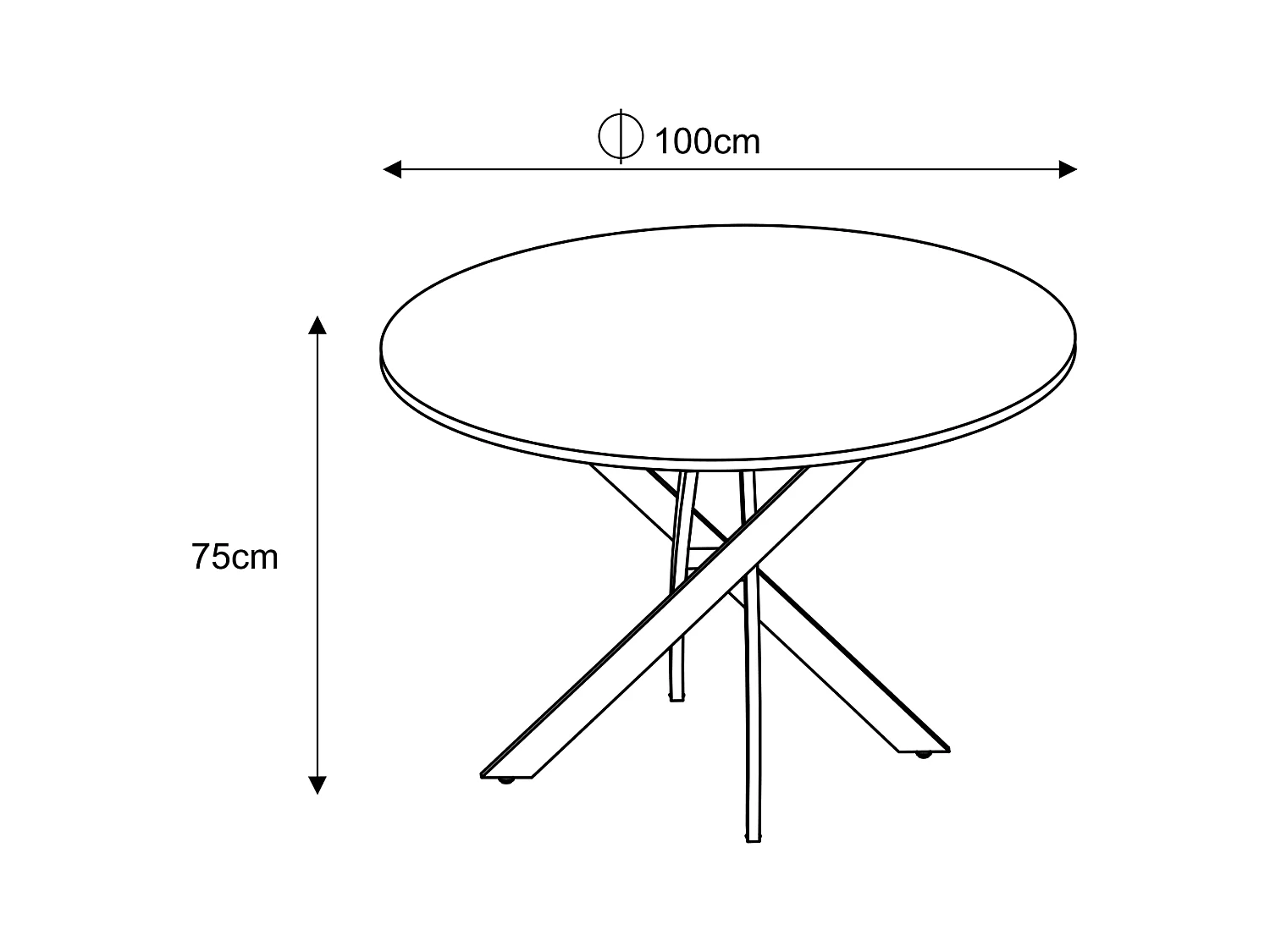Table a manger ronde jessica métal noir verre effet marbré blanc 100x75cm