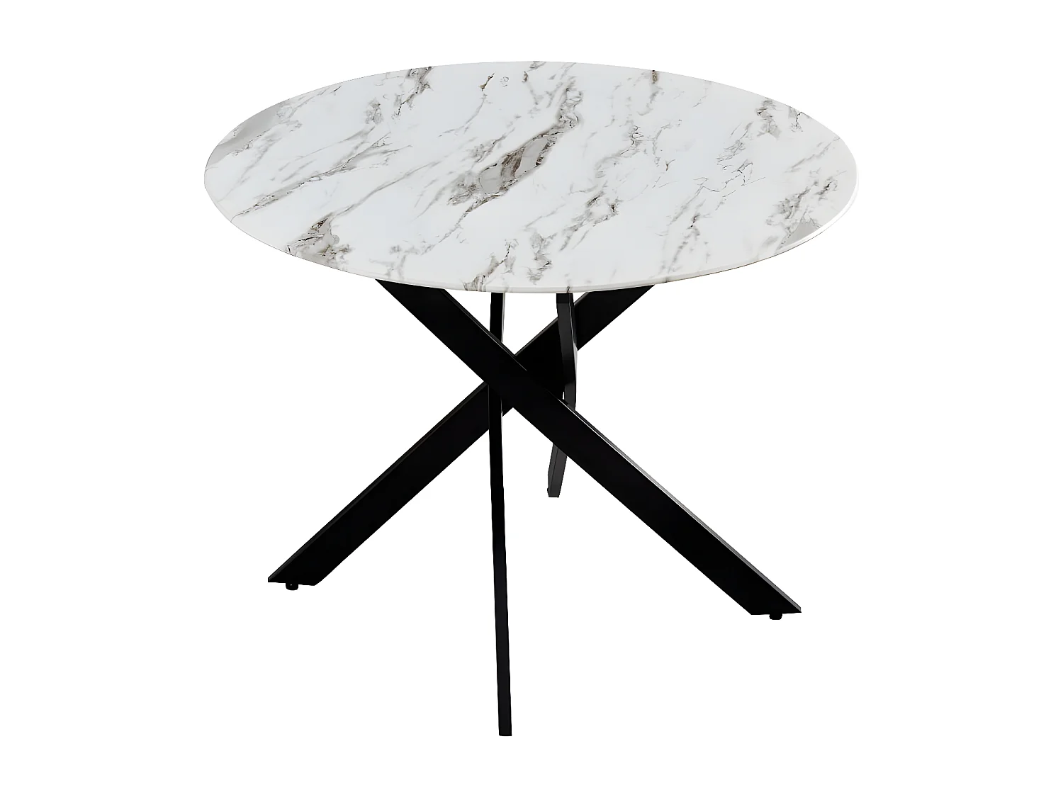 Table a manger ronde jessica métal noir verre effet marbré blanc 100x75cm
