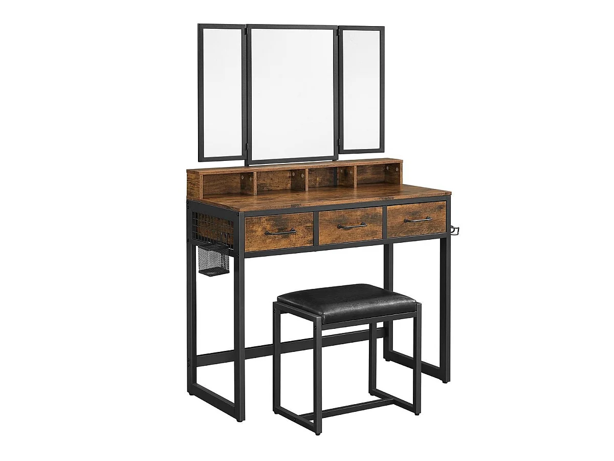 Coiffeuse avec Miroir, Rangements et Tabouret - L90 cm