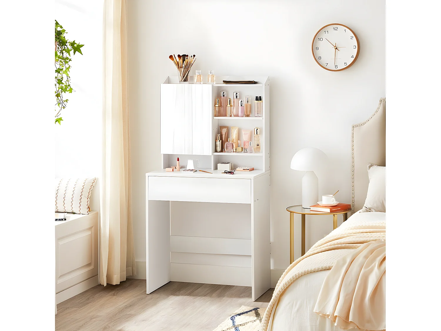 Coiffeuse 1 tiroir et 3 étagères avec miroir - H136 cm