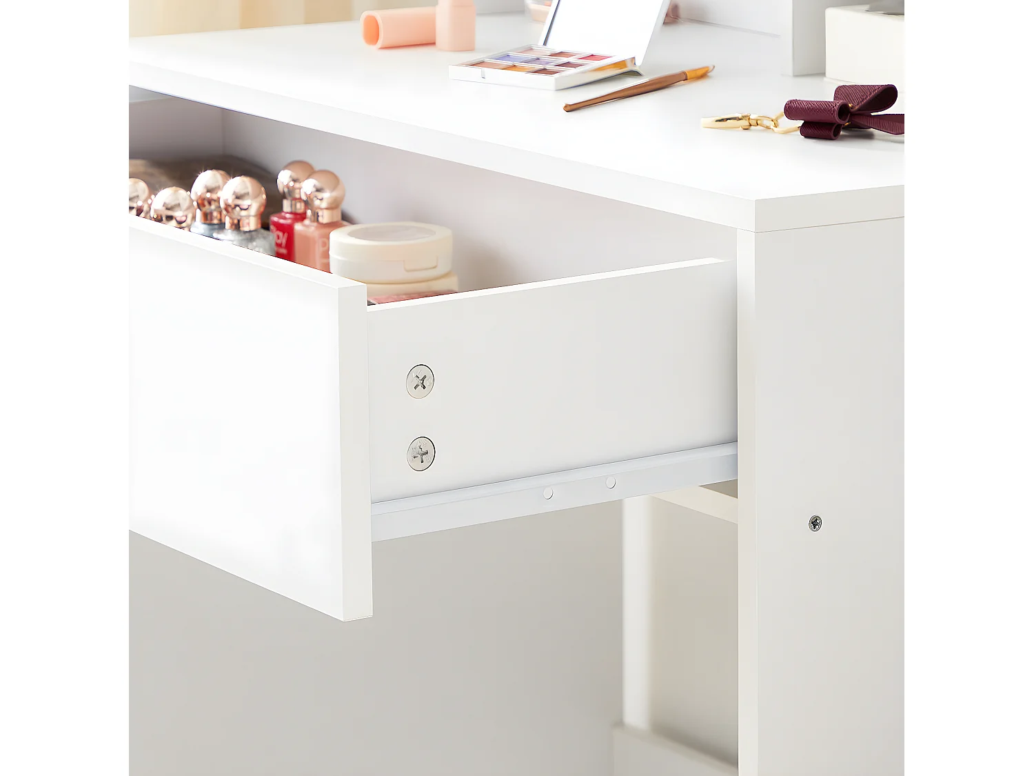 Coiffeuse 1 tiroir et 3 étagères avec miroir - H136 cm