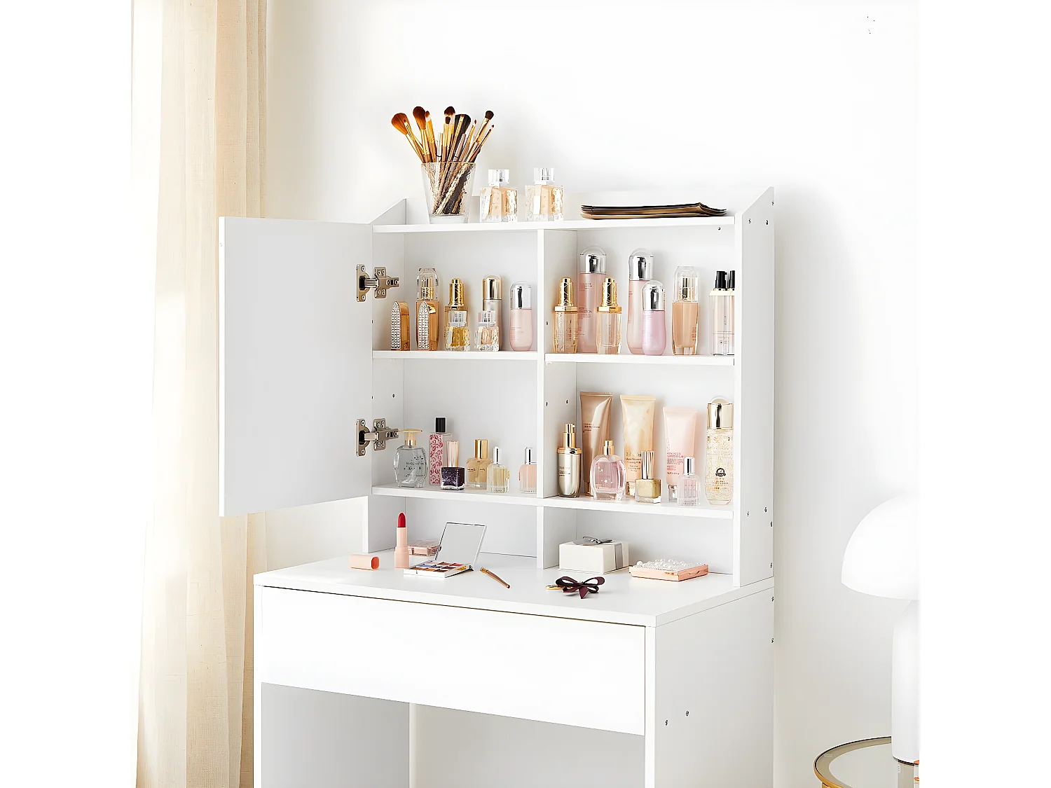 Coiffeuse 1 tiroir et 3 étagères avec miroir - H136 cm