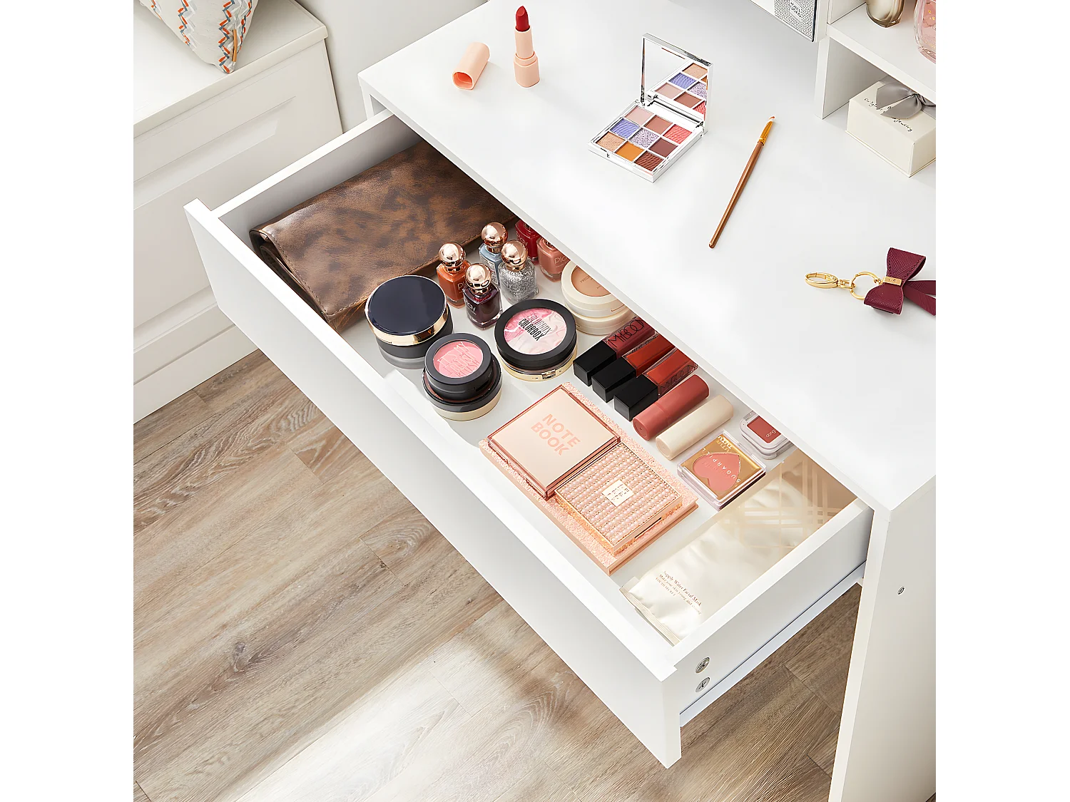 Coiffeuse 1 tiroir et 3 étagères avec miroir - H136 cm