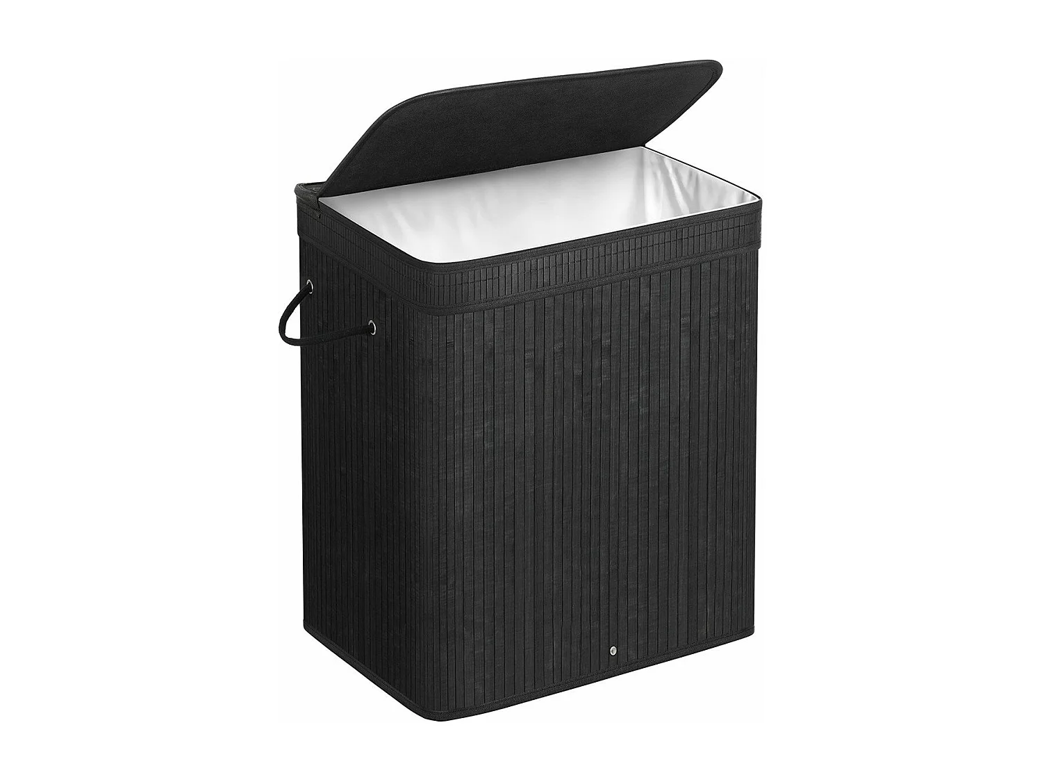 Cesto per biancheria con coperchio nero in bambù - L53,45 cm