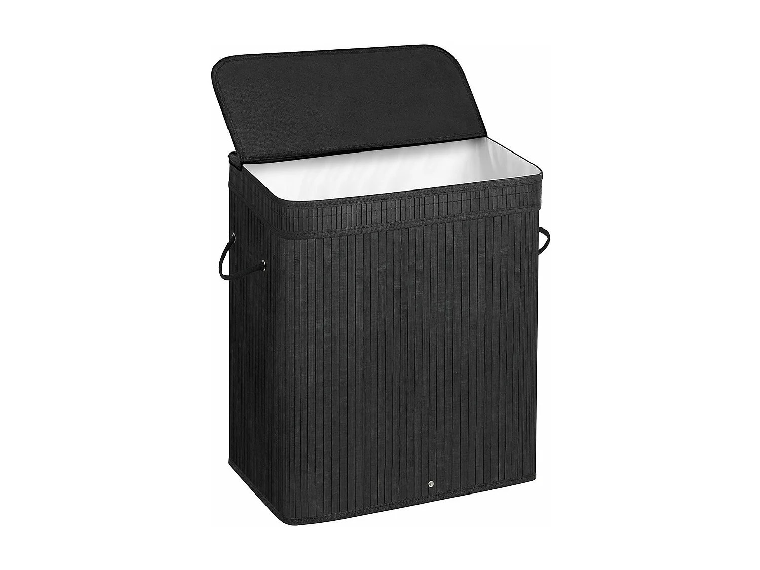 Cesto per biancheria con coperchio nero in bambù - L53,45 cm