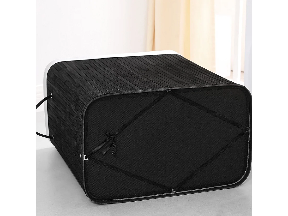 Cesto per biancheria con coperchio nero in bambù - L53,45 cm
