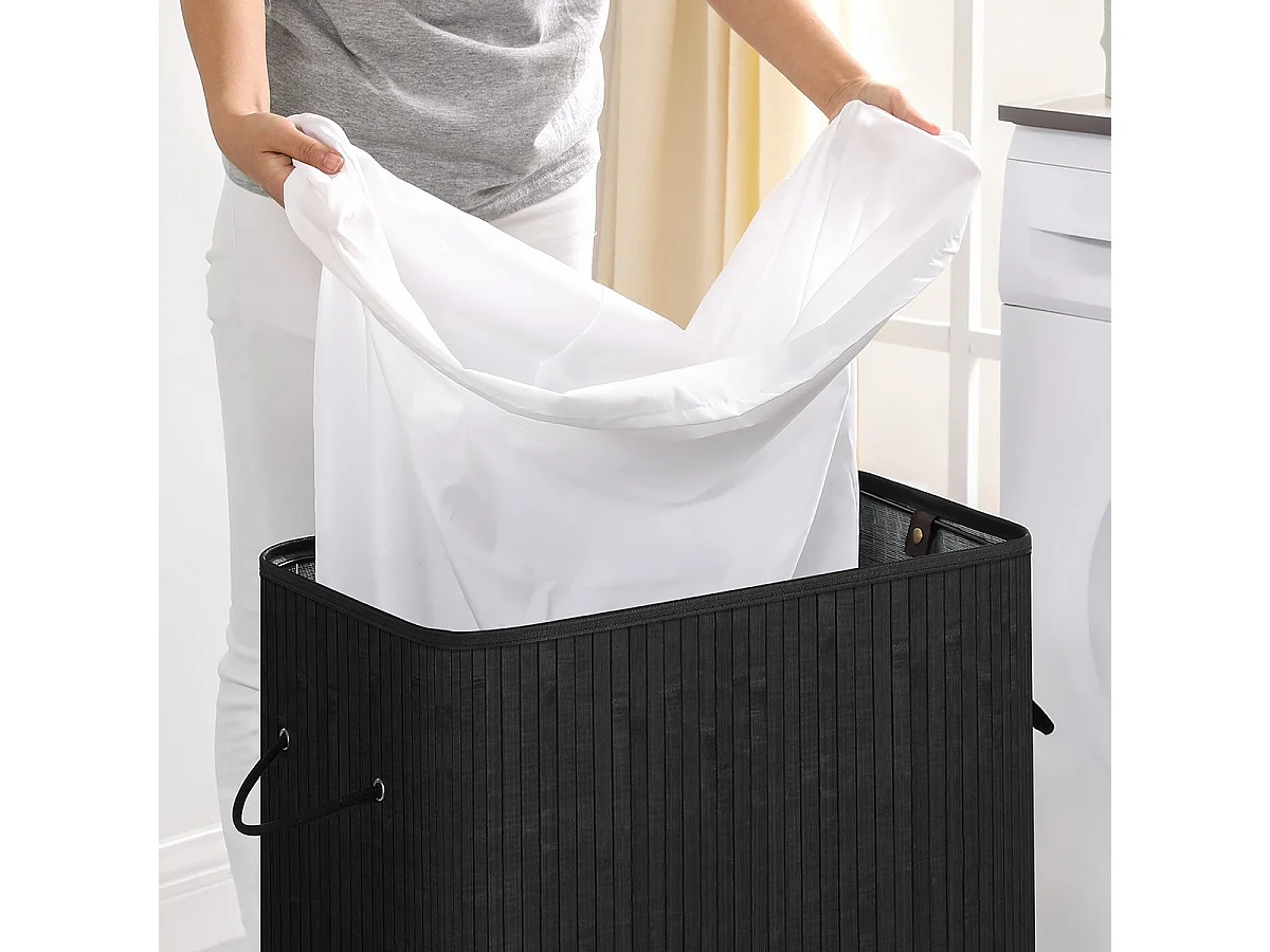 Cesto per biancheria con coperchio nero in bambù - L53,45 cm
