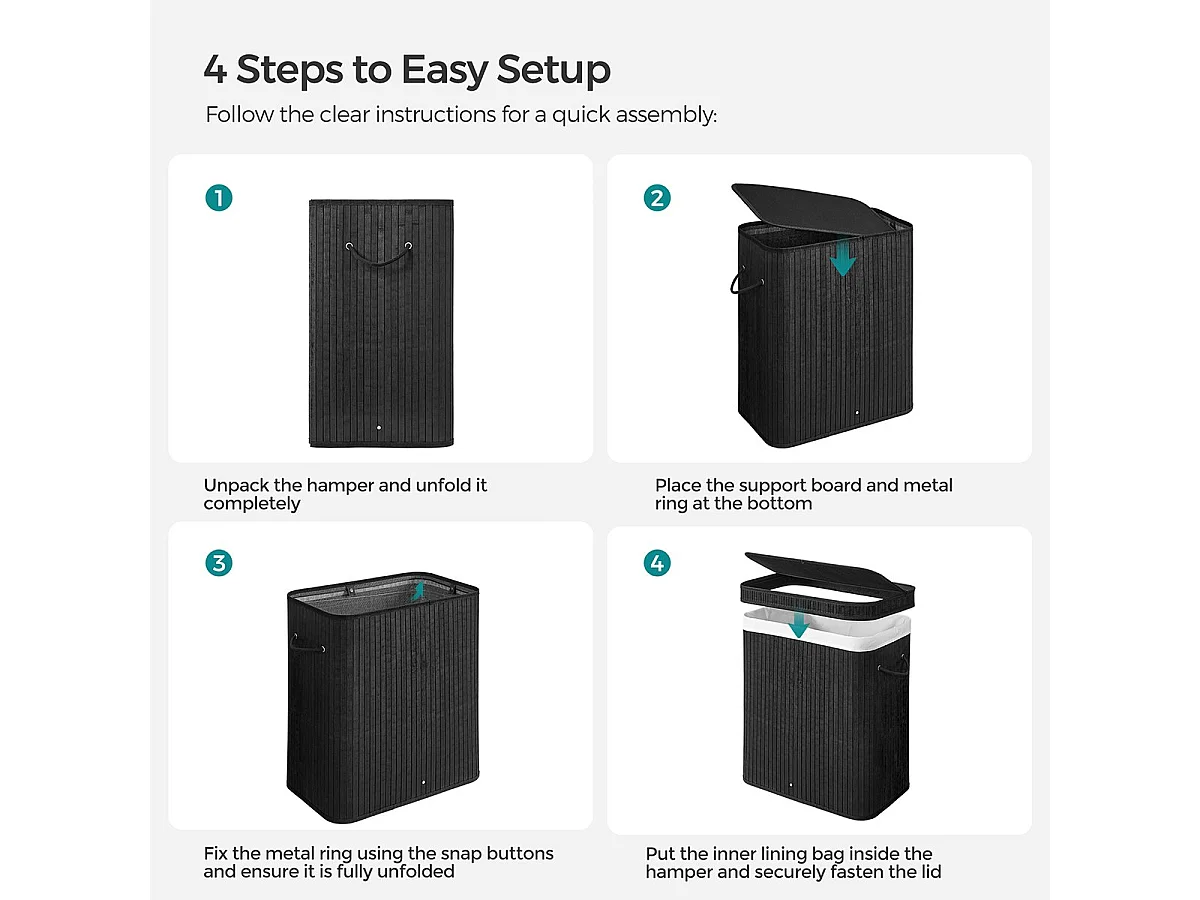 Cesto per biancheria con coperchio nero in bambù - L53,45 cm