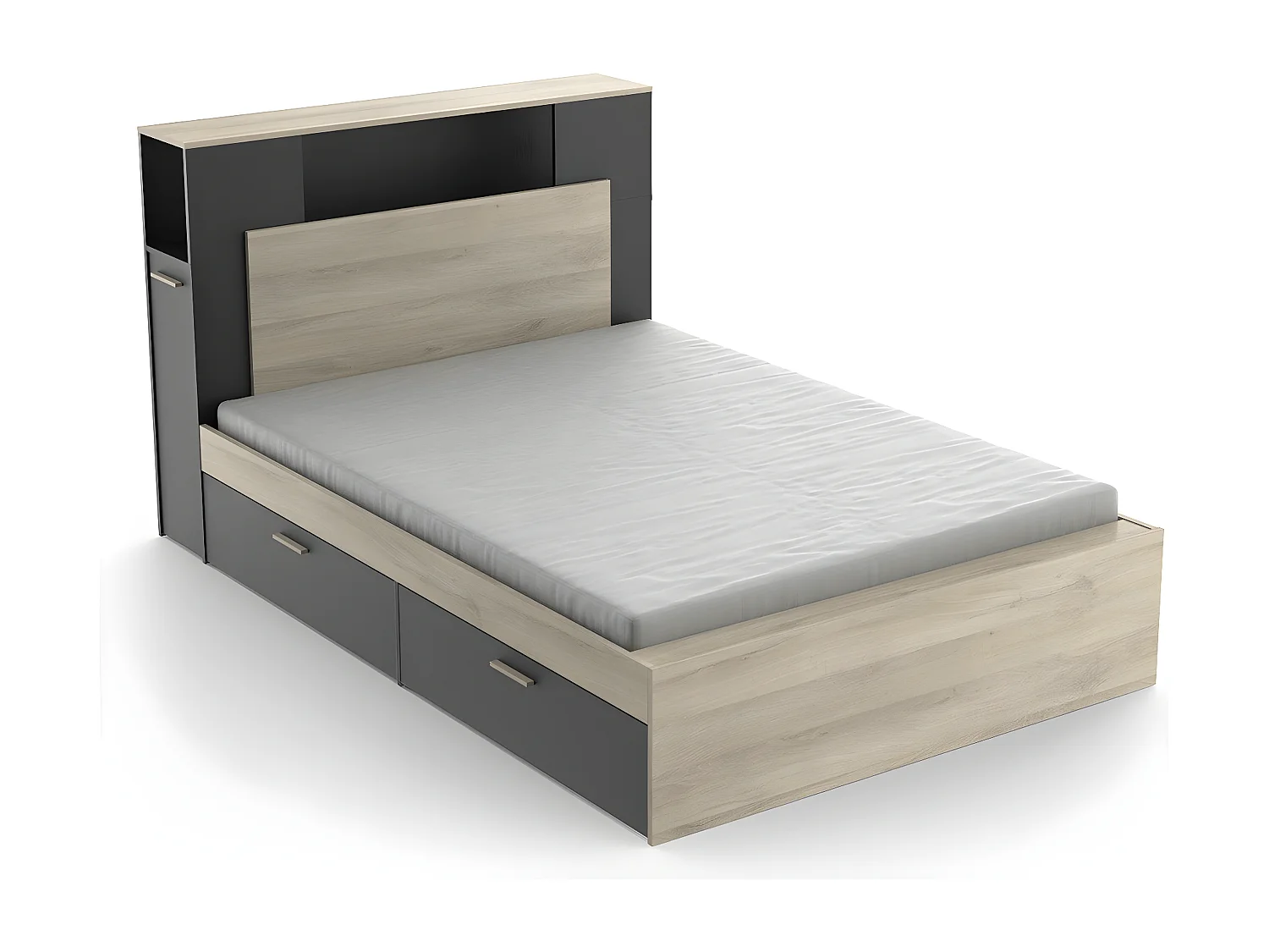 Lit 140x190/200 cm avec 4 tiroirs décor chêne kronberg et noir - L145 cm