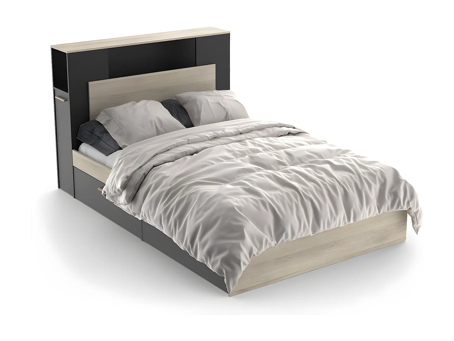 Lit 140x190/200 cm avec 4 tiroirs décor chêne kronberg et noir - L145 cm