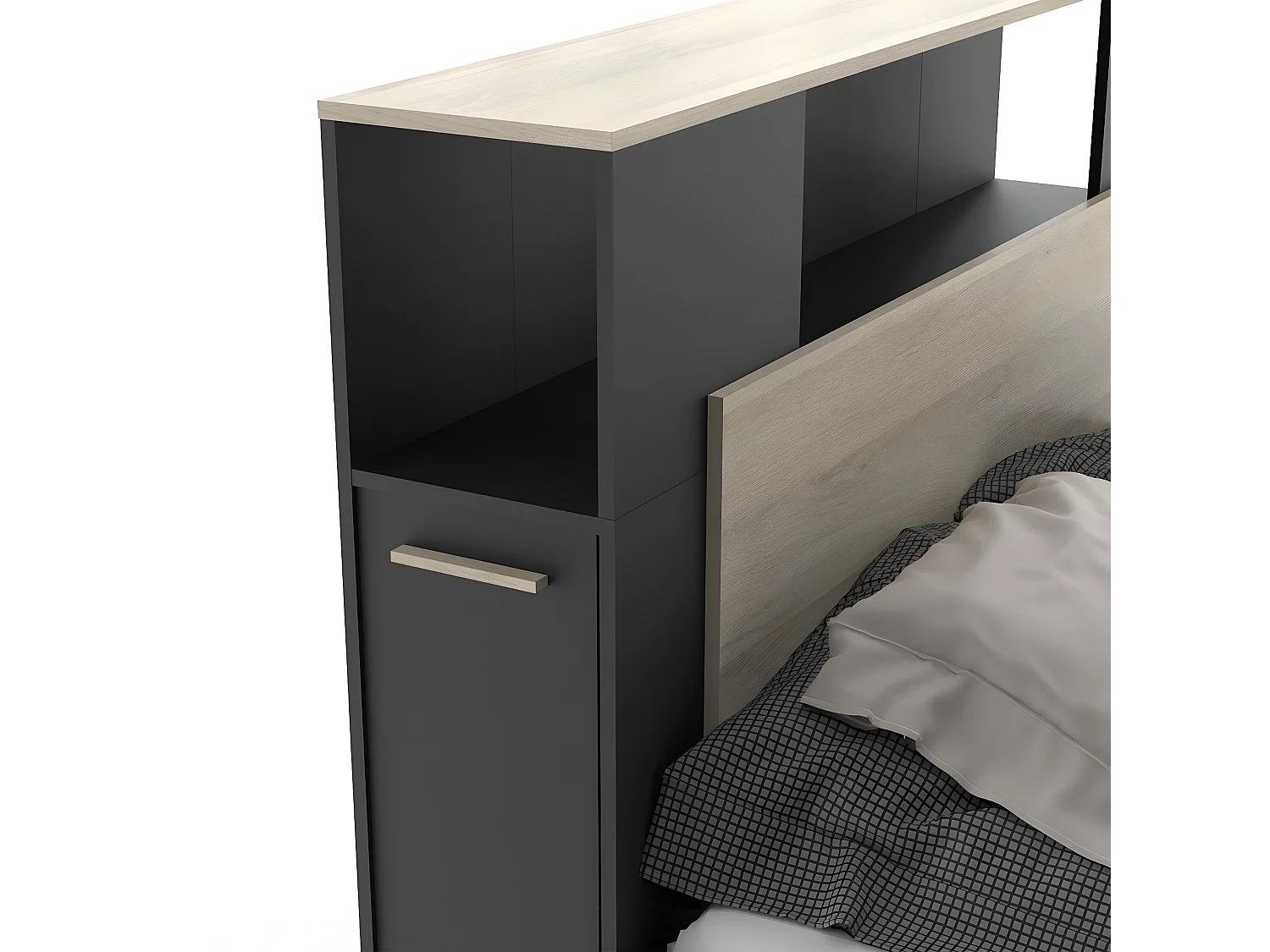 Lit 140x190/200 cm avec 4 tiroirs décor chêne kronberg et noir - L145 cm