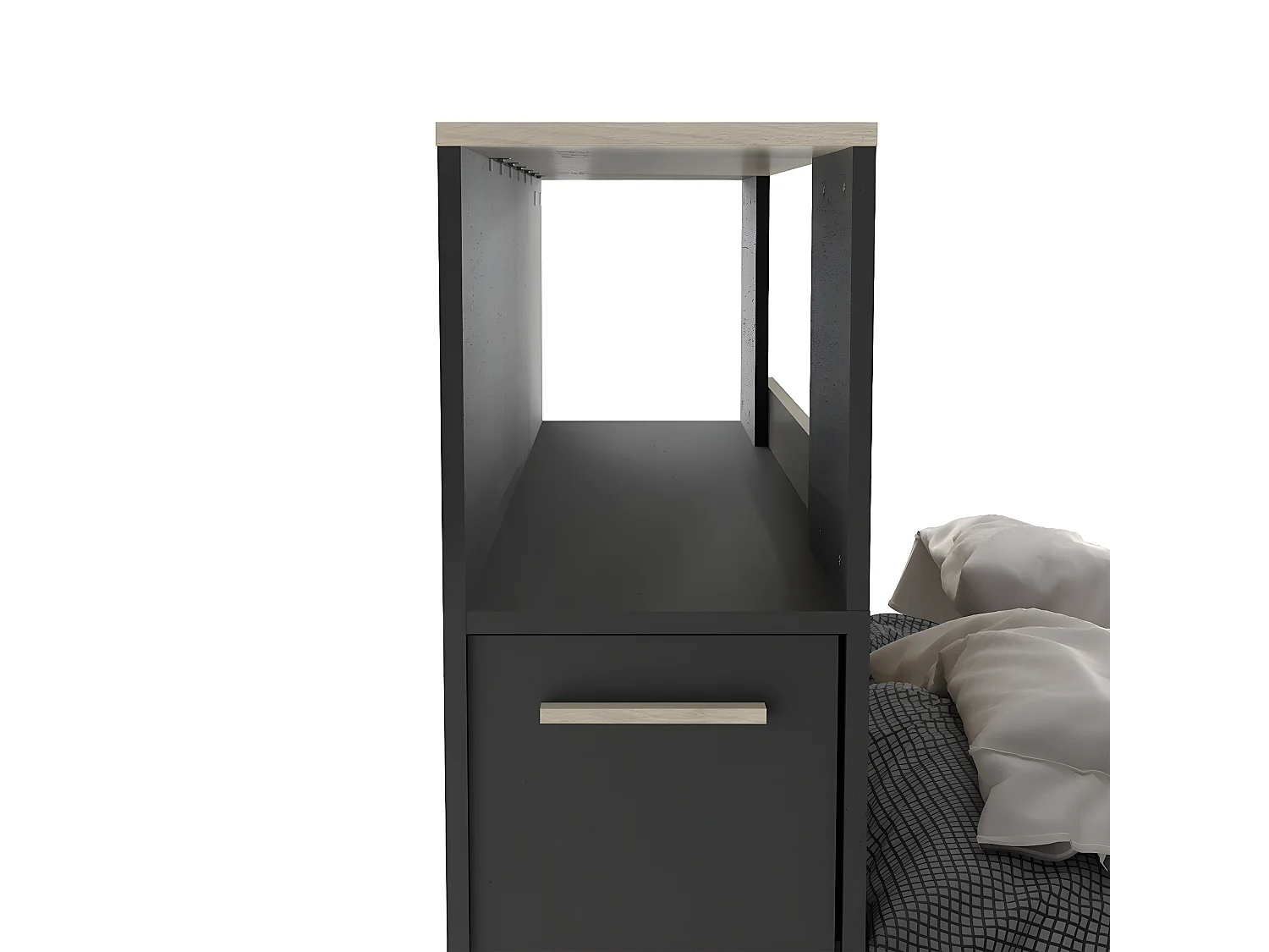 Lit 140x190/200 cm avec 4 tiroirs décor chêne kronberg et noir - L145 cm