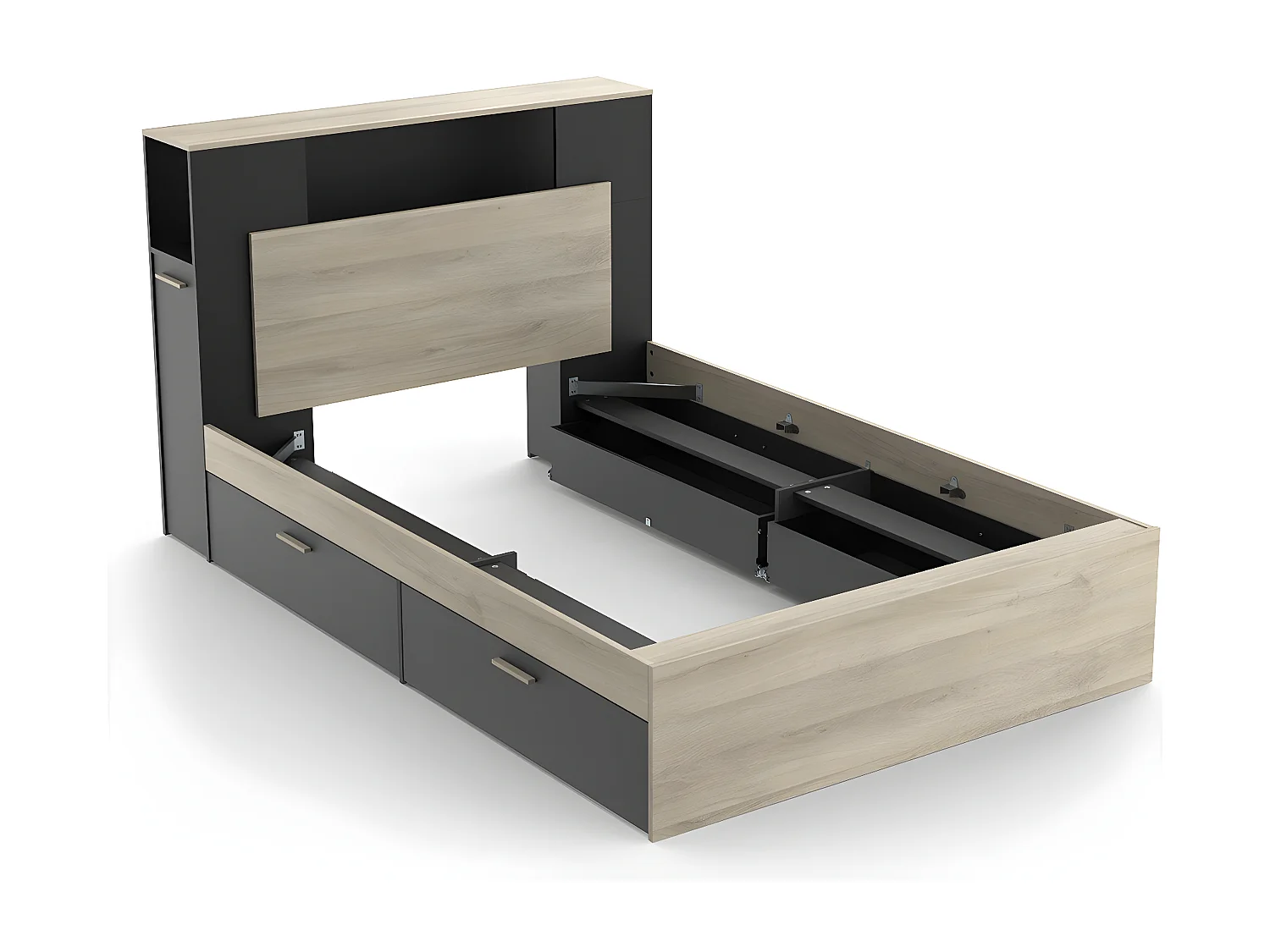 Lit 140x190/200 cm avec 4 tiroirs décor chêne kronberg et noir - L145 cm