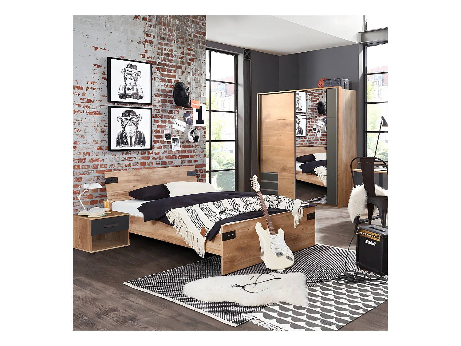 Lit 90x200 avec lot de 2 tiroirs - L96 cm