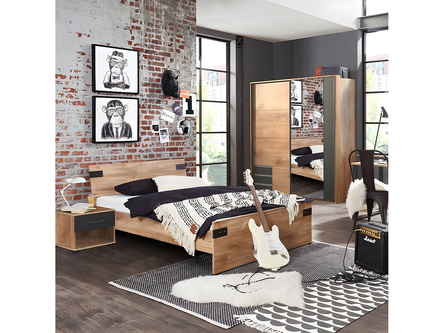 Lit 90x200 avec lot de 2 tiroirs - L96 cm