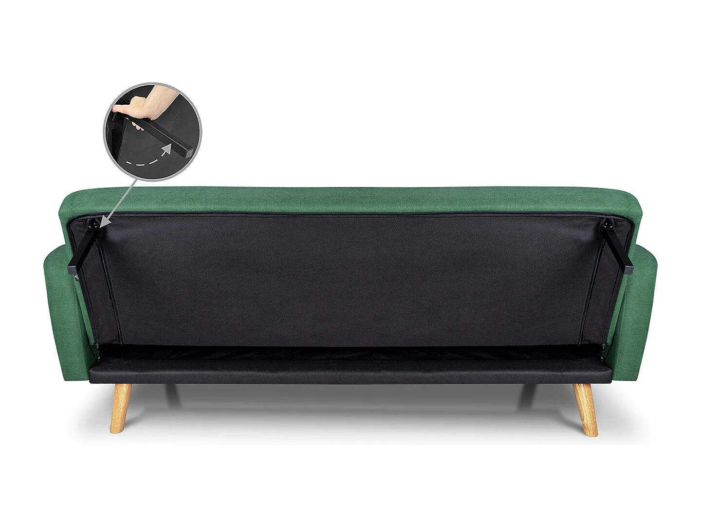 Divano letto clic clac in tessuto vellutato verde abete, divano 3 posti mod. Henry