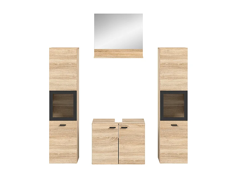 Tambo - Ensemble de 4 meubles de salle de bains (L/H/P : 137x186x33 cm) en mélaminé chêne, vasque non incluse
