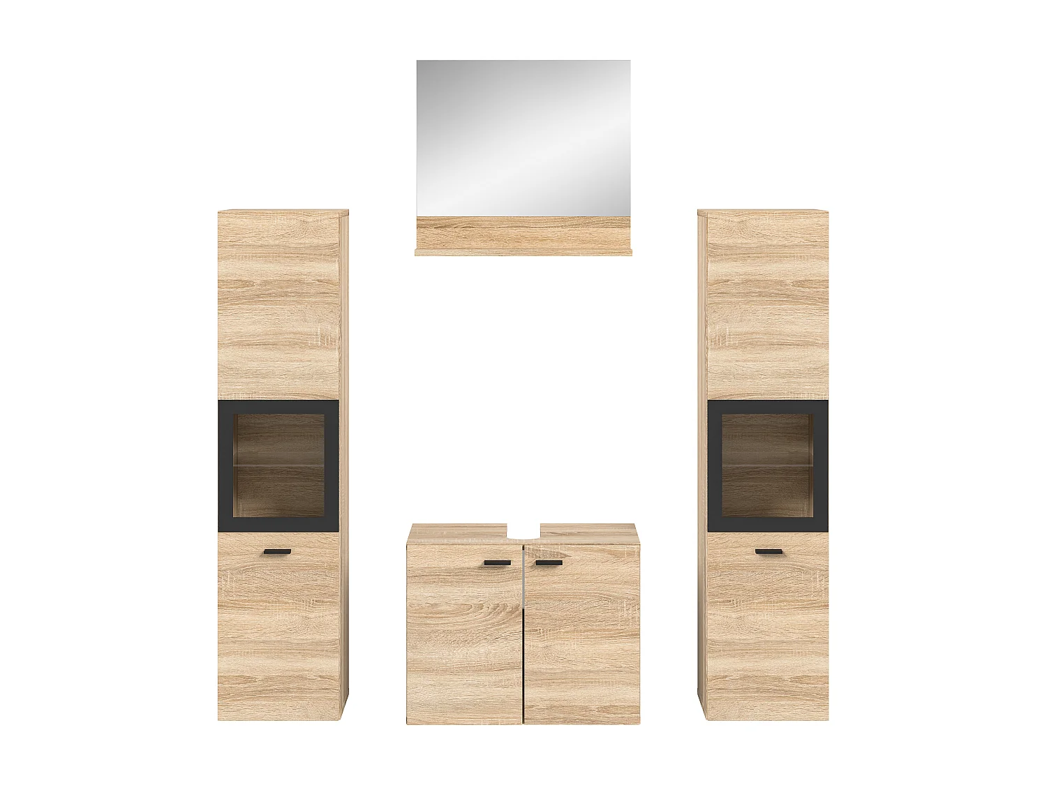 Tambo - Ensemble de 4 meubles de salle de bains (L/H/P : 137x186x33 cm) en mélaminé chêne, vasque non incluse