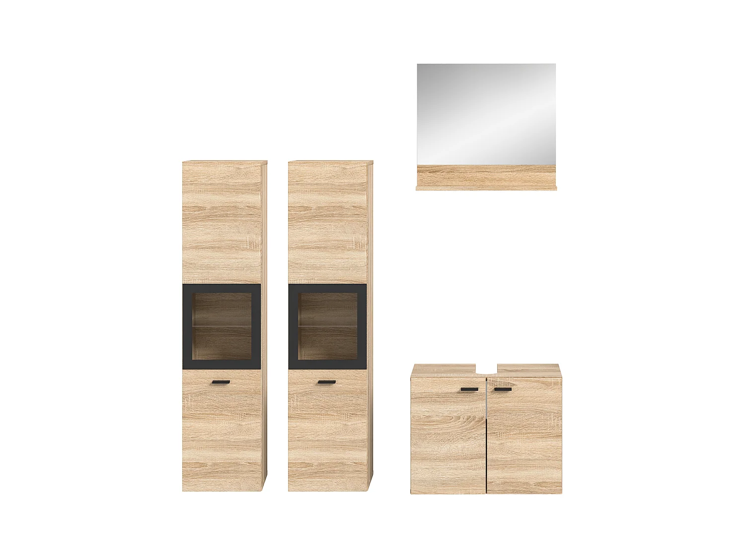 Tambo - Ensemble de 4 meubles de salle de bains (L/H/P : 137x186x33 cm) en mélaminé chêne, vasque non incluse