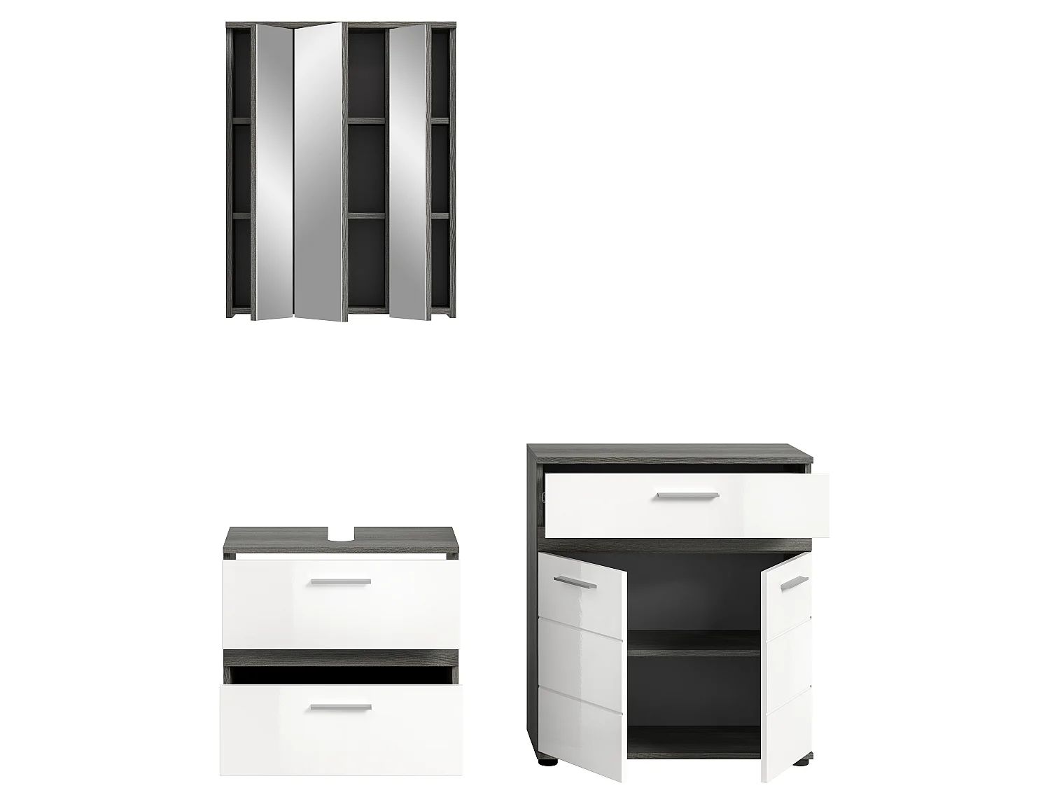 Blake Badmöbelset B6 Weiß hochglanz, grau.