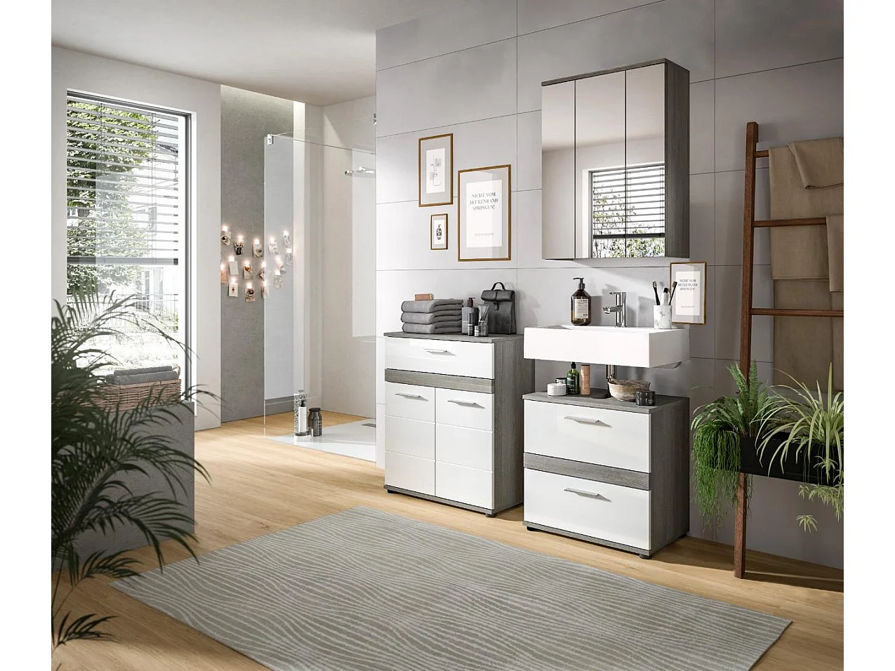Blake Badmöbelset B6 Weiß hochglanz, grau.
