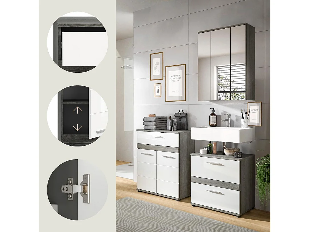 Blake Badmöbelset B6 Weiß hochglanz, grau.