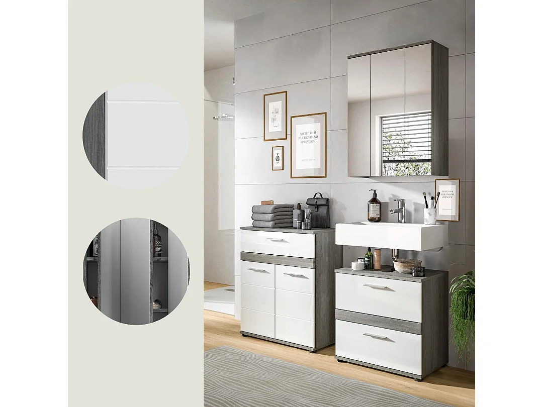 Blake Badmöbelset B6 Weiß hochglanz, grau.