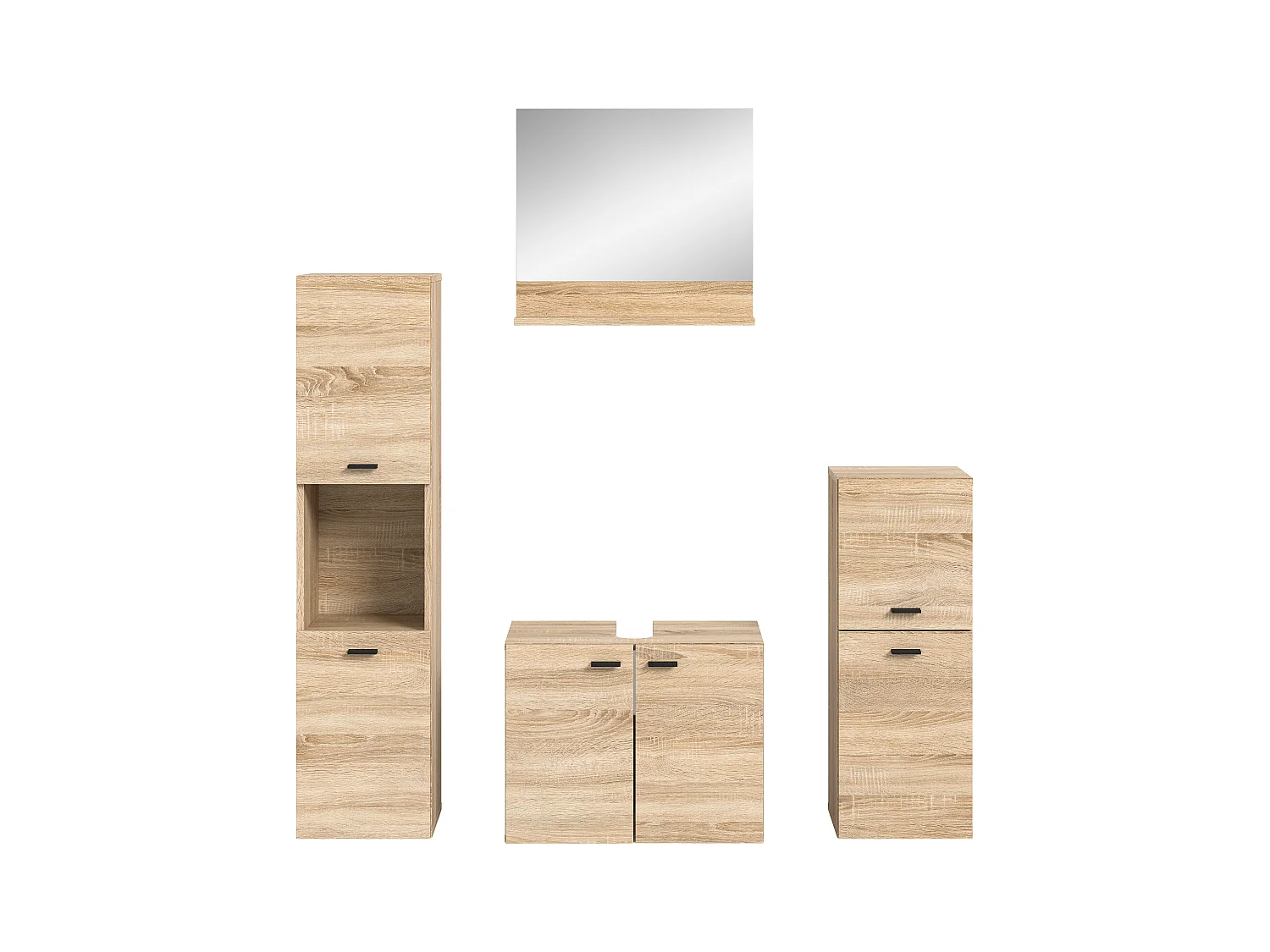 Tambo - Ensemble de 4 meubles de salle de bains (L/H/P : 137x186x33 cm) en mélaminé chêne, vasque non incluse