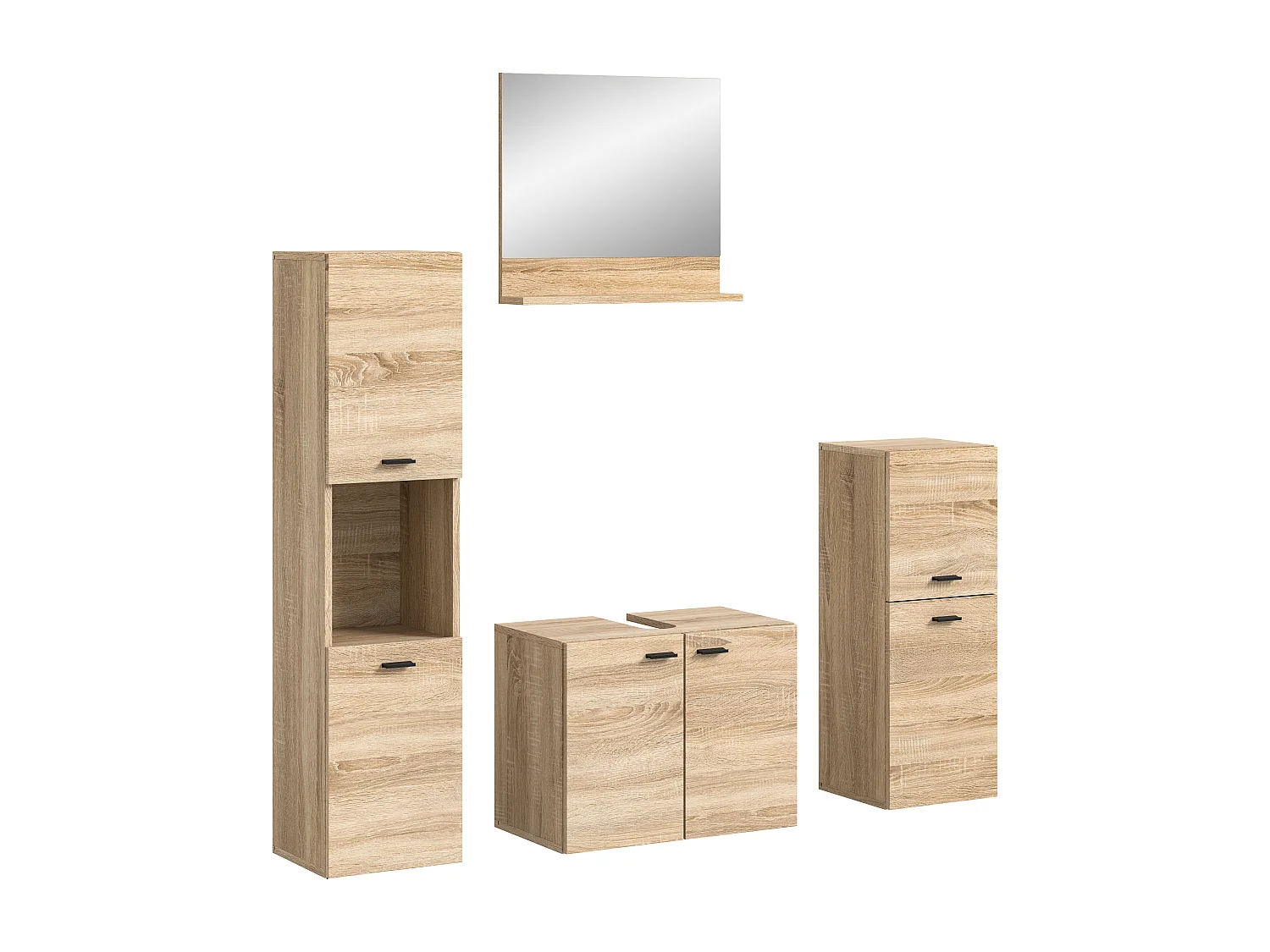 Tambo - Ensemble de 4 meubles de salle de bains (L/H/P : 137x186x33 cm) en mélaminé chêne, vasque non incluse