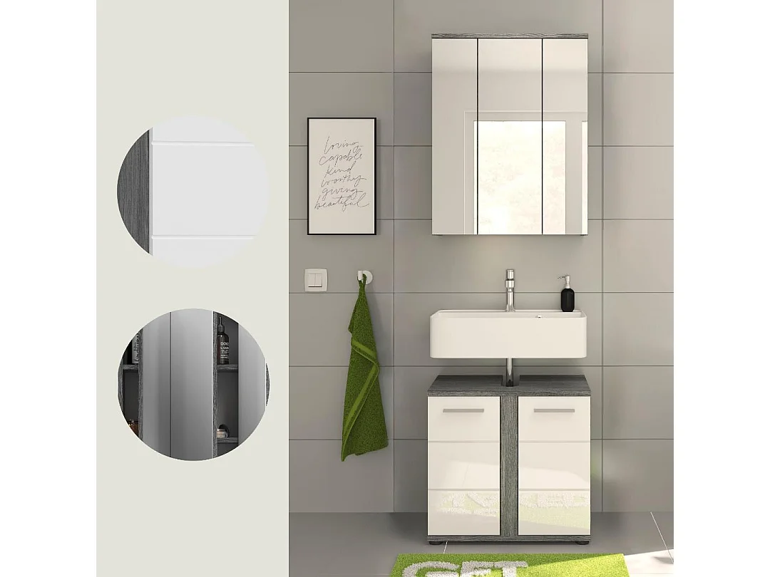 Blake ensemble de meubles de salle de bains B1 blanc brillant, gris.