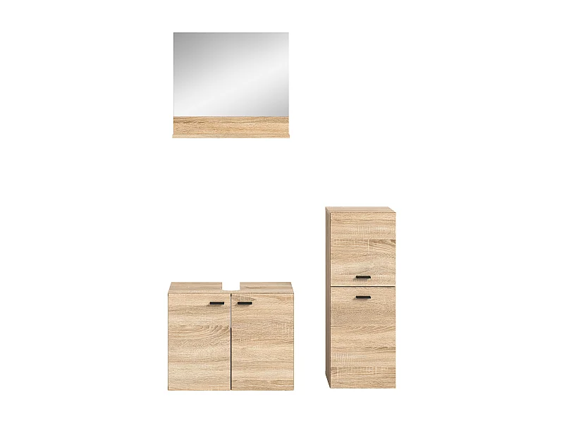Boston - Ensemble de 3 meubles de salle de bains (L/H/P : 102x186x33 cm) en mélaminé chêne, vasque non incluse