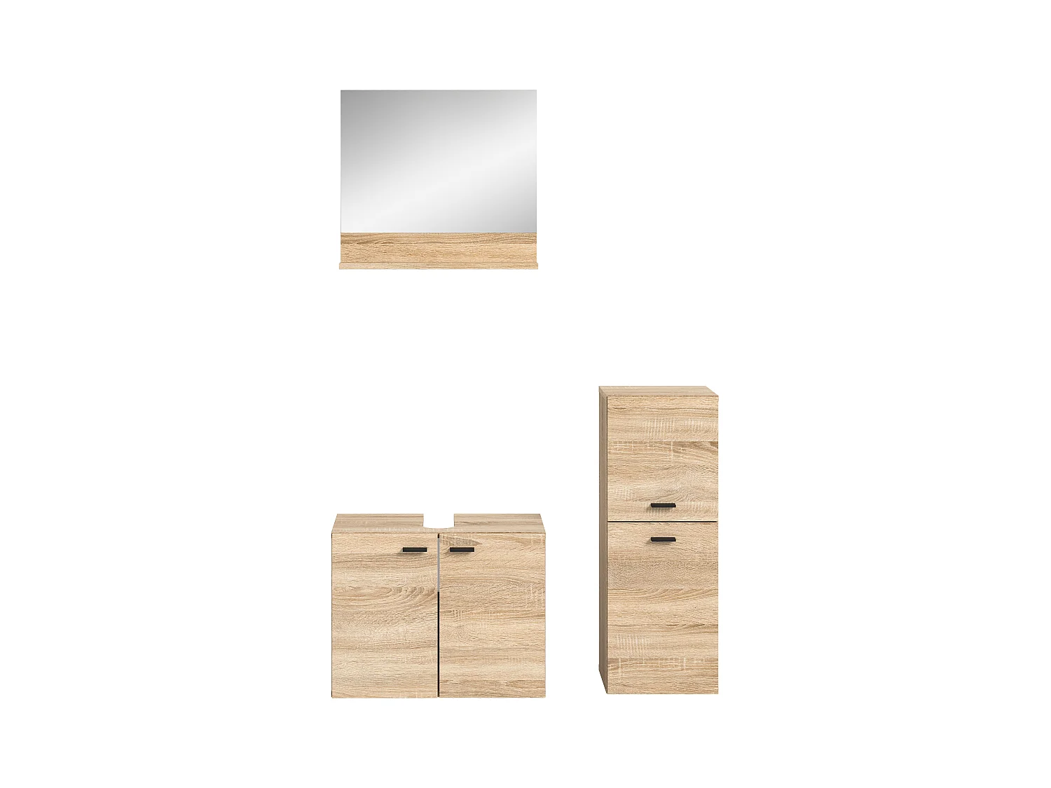 Boston - Ensemble de 3 meubles de salle de bains (L/H/P : 102x186x33 cm) en mélaminé chêne, vasque non incluse