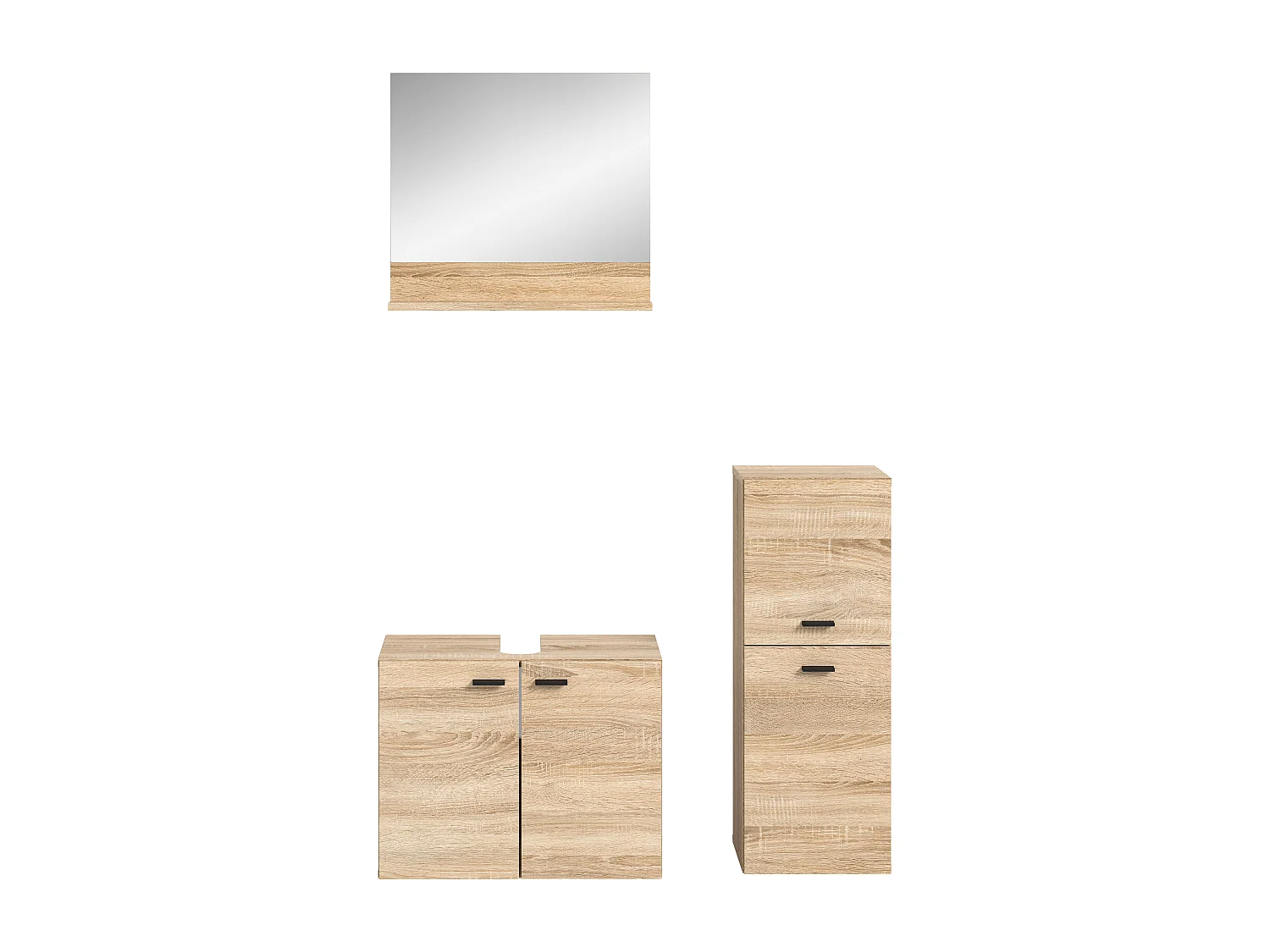 Boston - Ensemble de 3 meubles de salle de bains (L/H/P : 102x186x33 cm) en mélaminé chêne, vasque non incluse