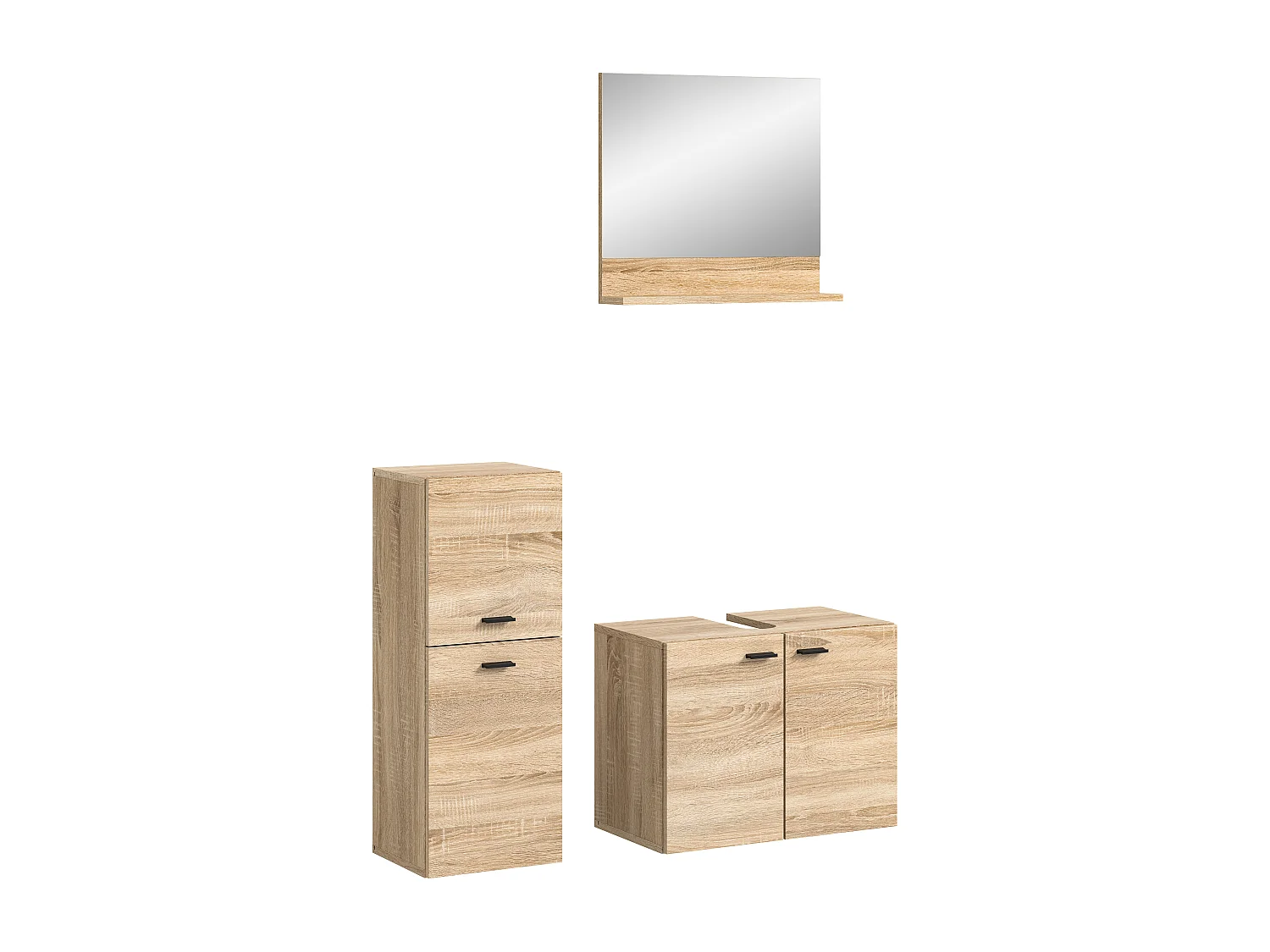 Boston - Ensemble de 3 meubles de salle de bains (L/H/P : 102x186x33 cm) en mélaminé chêne, vasque non incluse