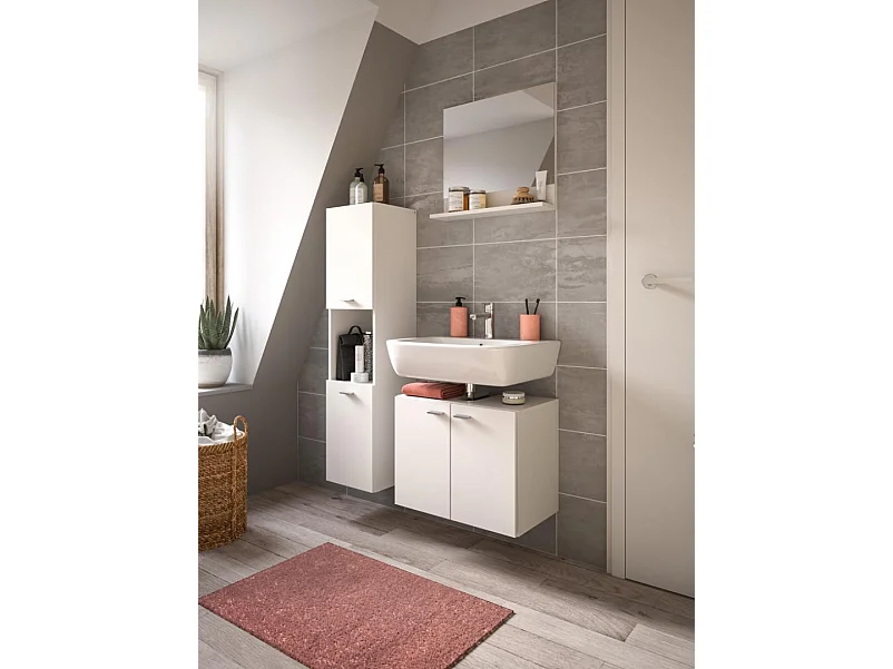 Boston - Ensemble de 3 meubles de salle de bains (L/H/P : 102x186x33 cm) en mélaminé  blanc, vasque non incluse