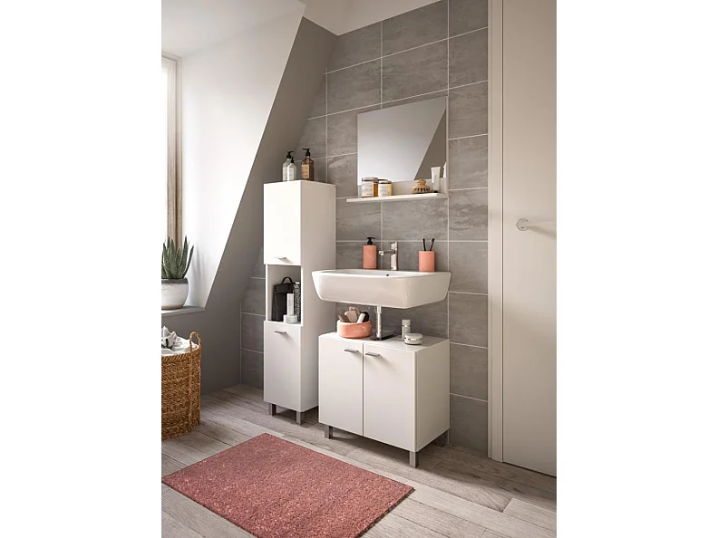 Boston - Ensemble de 3 meubles de salle de bains (L/H/P : 102x186x33 cm) en mélaminé  blanc, vasque non incluse