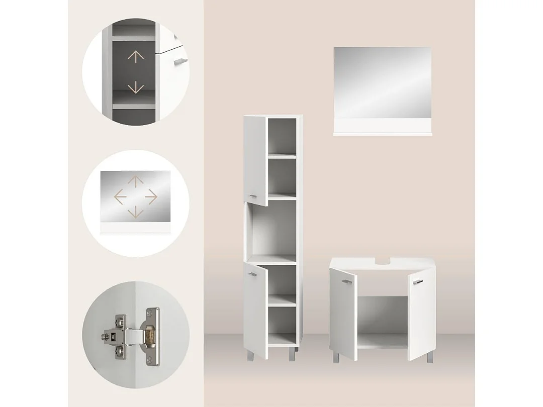 Boston - Ensemble de 3 meubles de salle de bains (L/H/P : 102x186x33 cm) en mélaminé  blanc, vasque non incluse