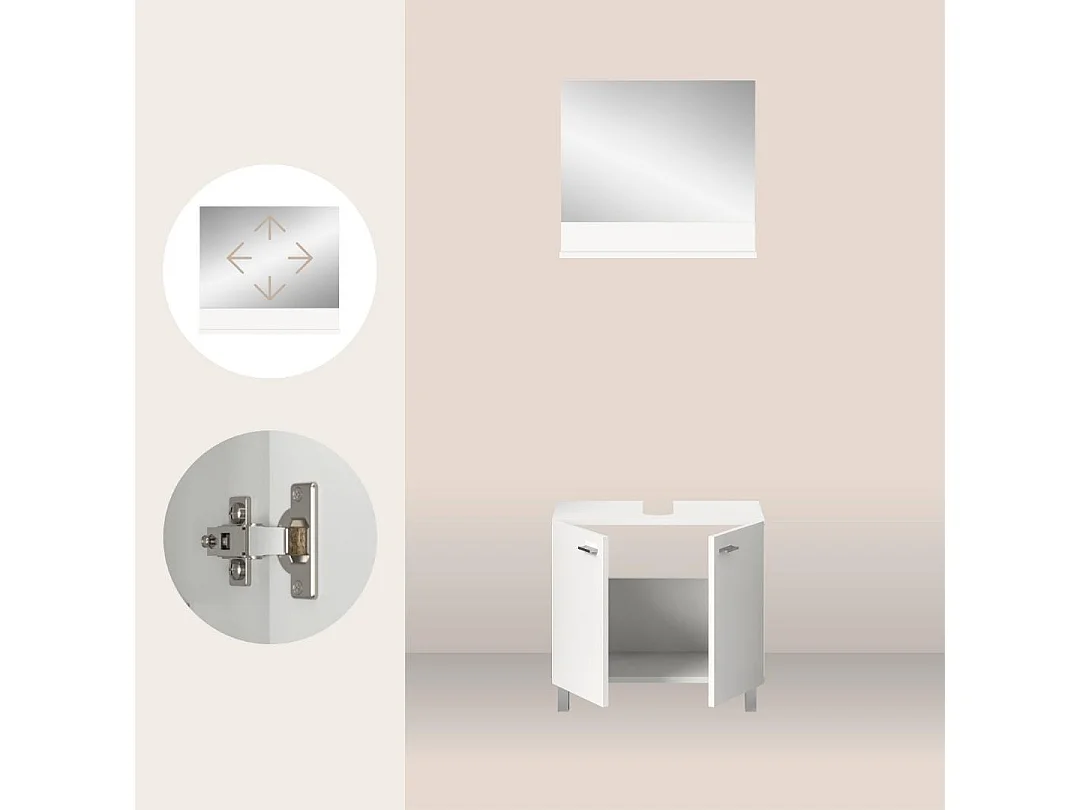 Boston - Ensemble de 2 meubles de salle de bains (L/H/P : 57x186x33 cm) en mélaminé  blanc, vasque non incluse