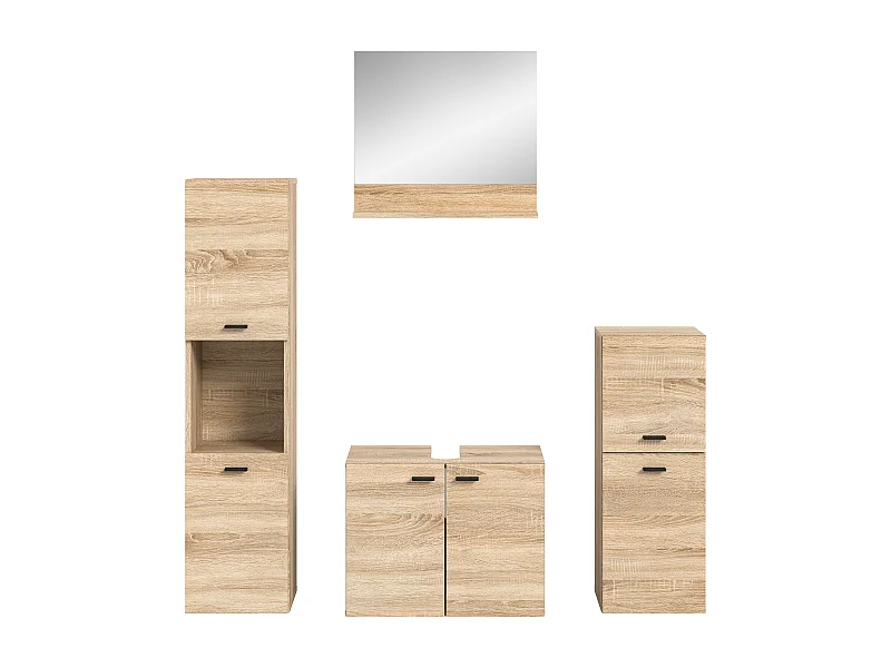 Boston - Ensemble de 4 meubles de salle de bains (L/H/P : 137x186x33 cm) en mélaminé chêne, vasque non incluse