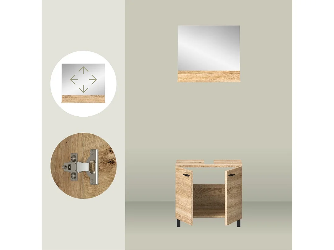 Boston - Ensemble de 2 meubles de salle de bains (L/H/P : 57x186x33 cm) en mélaminé chêne, vasque non incluse