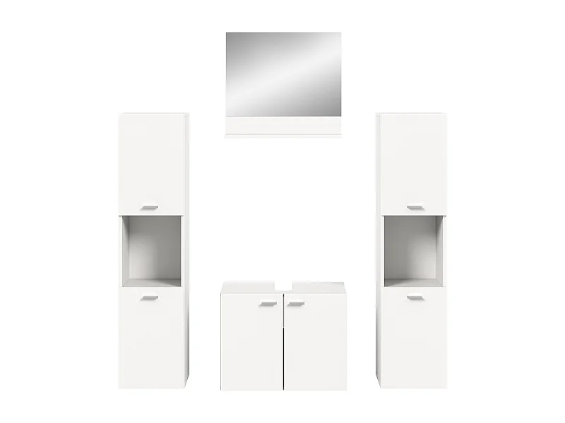 Tambo - Ensemble de 4 meubles de salle de bains (L/H/P : 137x186x33 cm) en mélaminé  blanc, vasque non incluse