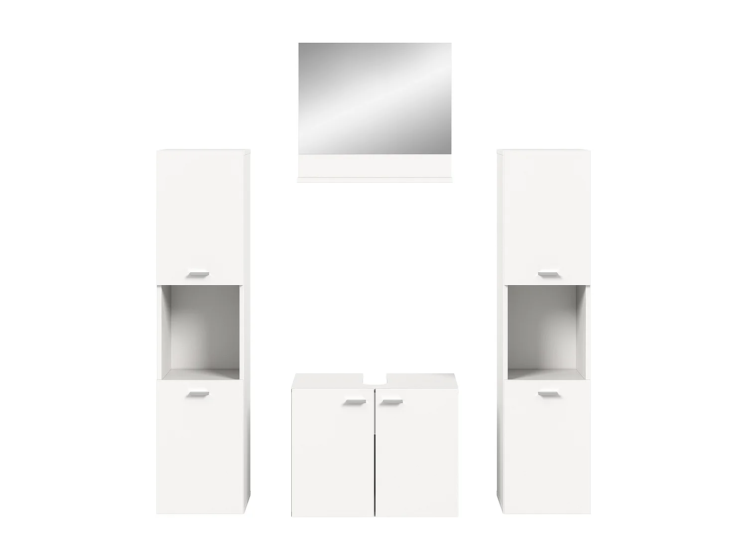 Tambo - Ensemble de 4 meubles de salle de bains (L/H/P : 137x186x33 cm) en mélaminé  blanc, vasque non incluse