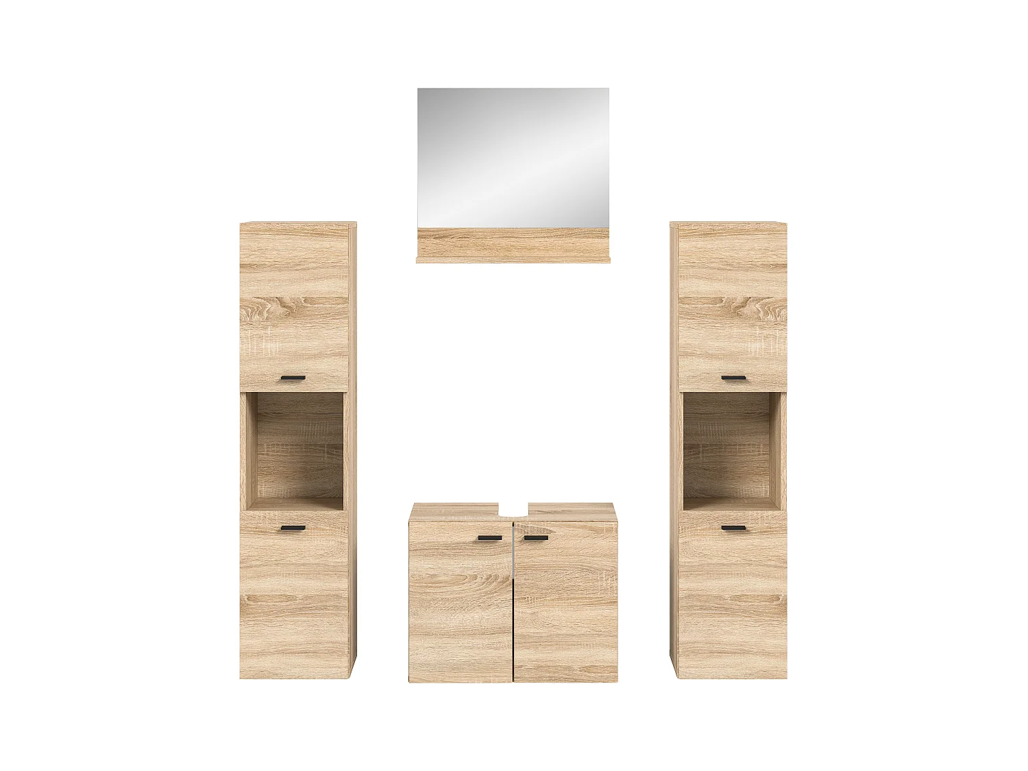 Tambo - Ensemble de 4 meubles de salle de bains (L/H/P : 137x186x33 cm) en mélaminé chêne, vasque non incluse