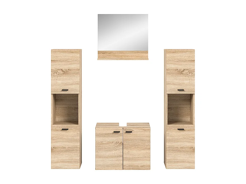 Tambo - Ensemble de 4 meubles de salle de bains (L/H/P : 137x186x33 cm) en mélaminé chêne, vasque non incluse