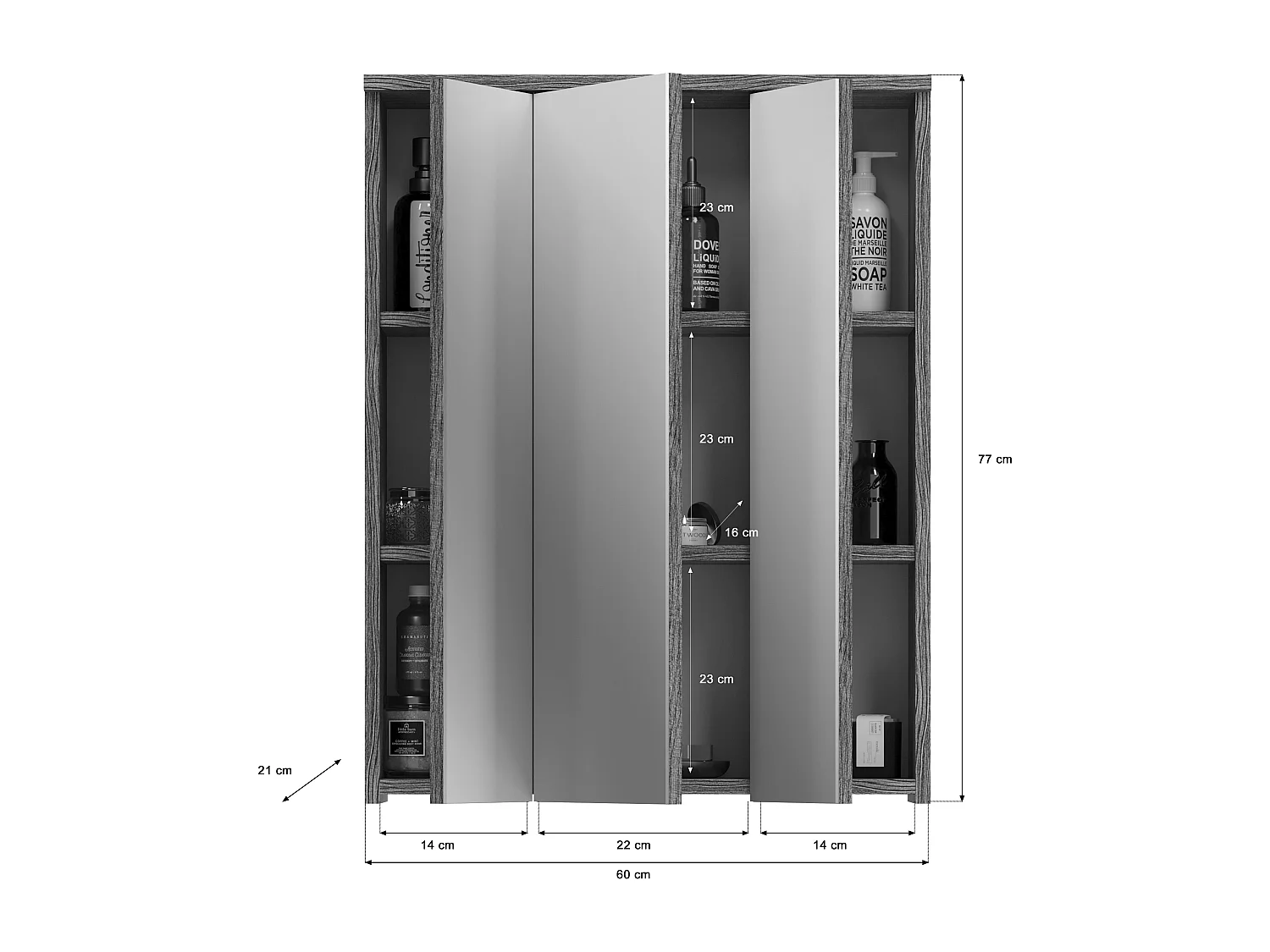 Kaleb - Ensemble de 2 meubles de salle de bains en mélaminé blanc et argenté, vasque non incluse (L/H/P : 64x191x34 cm)